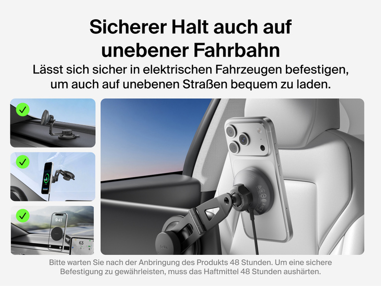 Belkin BoostCharge Magnetic Wireless Charging Car Vent Mount shown with compatible vertical and horizontal air vents and incompatible circular, very thin, and mesh-style vents.