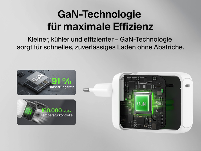 Belkin UltraCharge GaN-Ladeger&auml;t (45&nbsp;W) mit integriertem, einziehbarem 0,7-m-USB-C-Kabel, USB-C-Anschluss, Schnellladefunktion, kompaktem Design und &Uuml;berhitzungsschutz