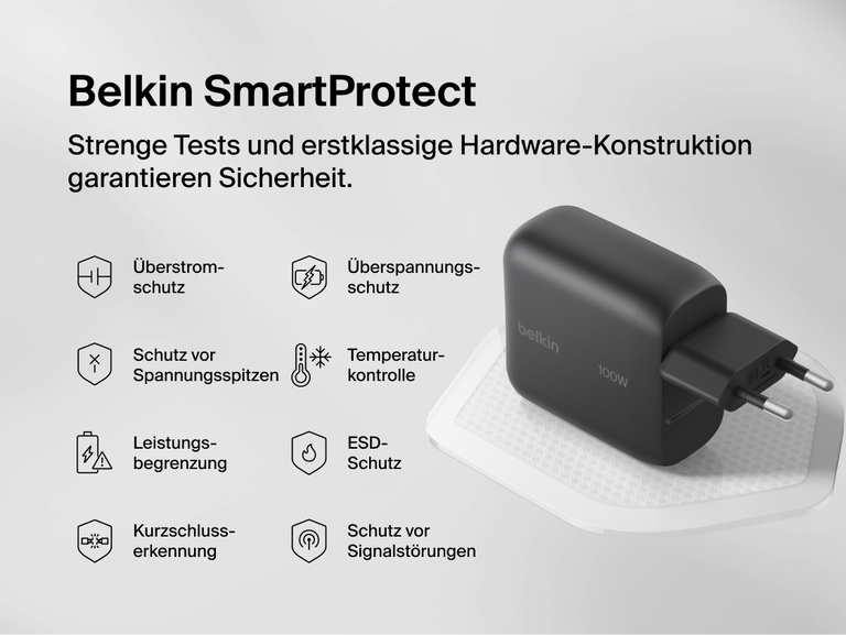Belkin UltraCharge GaN-Ladeger&auml;t (45&nbsp;W) mit 0,7&nbsp;m langem, einziehbarem, verschlaufungsfreiem Kabel, das Ger&auml;te zu Hause und auf Reisen aufl&auml;dt