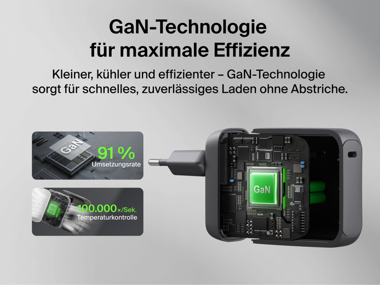 Belkin UltraCharge GaN-Ladeger&auml;t (45&nbsp;W) mit integriertem, einziehbarem 0,7-m-USB-C-Kabel, USB-C-Anschluss, Schnellladefunktion, kompaktem Design und &Uuml;berhitzungsschutz