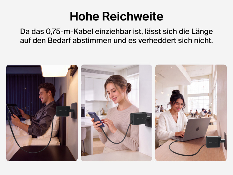 Das BoostCharge Pro 3-Port-GaN-Ladeger&auml;t (100&nbsp;W) versorgt einen Laptop an einem Schreibtisch mit Strom&nbsp;&ndash; ein Beispiel f&uuml;r die Nutzung eines einzelnen Anschlusses f&uuml;r schnelles, effizientes Laden mit 100&nbsp;W &uuml;ber USB-C- und USB-A-Ports.