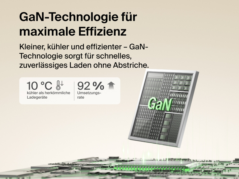 Belkin UltraCharge GaN-Ladeger&auml;t (67&nbsp;W) mit einziehbarem Kabel, unterst&uuml;tzt durch GaN-Technologie zum schnellen, effizienten Laden f&uuml;r bessere Energieeffizienz und weniger Hitzeentwicklung.