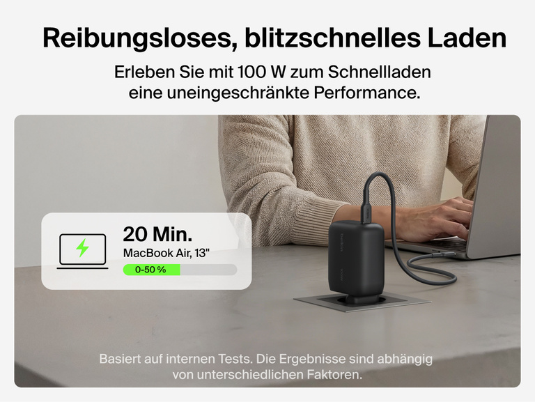 Belkin UltraCharge GaN-Ladeger&auml;t (45&nbsp;W) mit integriertem, einziehbarem 0,7-m-USB-C-Kabel, USB-C-Anschluss, Schnellladefunktion, kompaktem Design und &Uuml;berhitzungsschutz