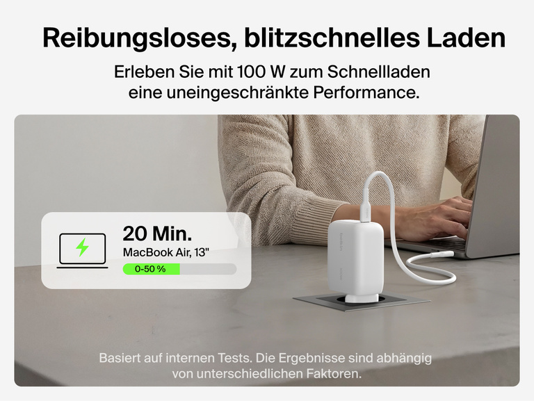Belkin UltraCharge GaN-Ladeger&auml;t (45&nbsp;W) mit integriertem, einziehbarem 0,7-m-USB-C-Kabel, USB-C-Anschluss, Schnellladefunktion, kompaktem Design und &Uuml;berhitzungsschutz