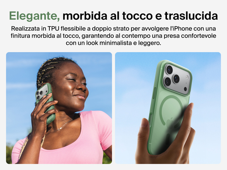 Belkin SheerForce Grip Series Case for iPhone 17 with slim translucent design and soft-touch finish for a comfortable grip.