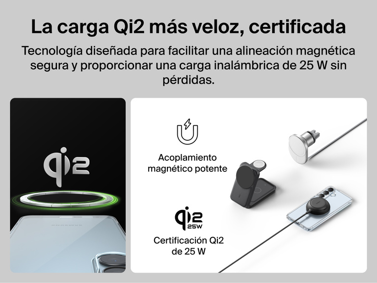 Belkin SheerForce Clear Series Case for Samsung Galaxy S26 shown supporting Qi2-certified 25W wireless charging with secure magnetic alignment for fast, efficient, and reliable charging.