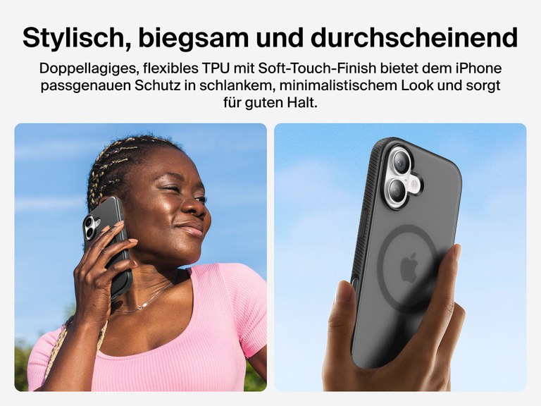 Belkin SheerForce Grip Series Case for iPhone 17 with slim translucent design and soft-touch finish for a comfortable grip.