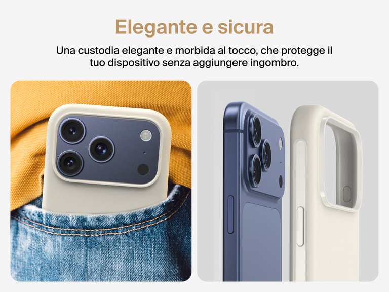 Immagine della custodia Belkin SheerForce Protect Series per iPhone 17 con pulsante touch per la fotocamera e design a strati per garantire un aggancio magnetico ottimale e una protezione durevole.