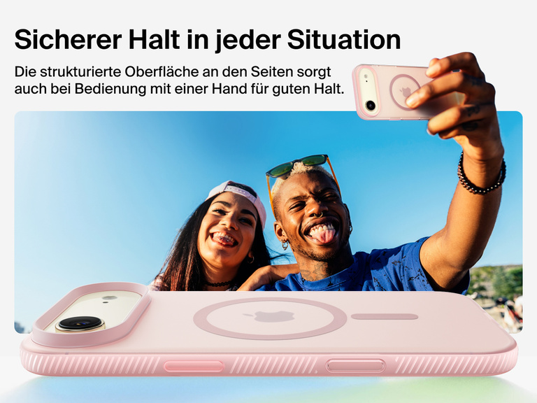 Belkin SheerForce Grip Series Case for iPhone 17 with military-grade drop protection and textured non-slip grip.