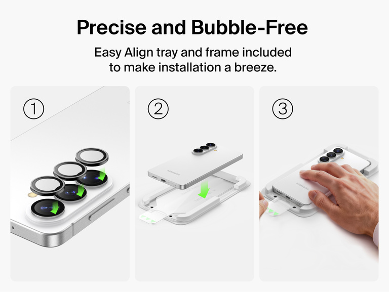Belkin SheerForce Titan Protective Bundle for Samsung Galaxy S26 with Easy Align tray for precise, bubble-free installation of the screen and camera lens protectors.