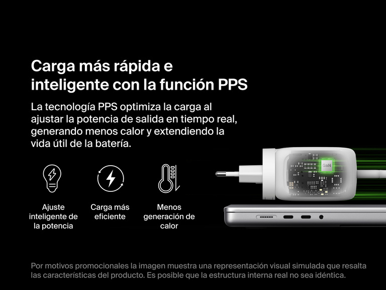 BoostCharge Pro 3-Port GaN Wall Charger 100W shown with internal PPS technology visualization, enabling smart power adjustment for reduced heat, improved efficiency, and extended battery life.
