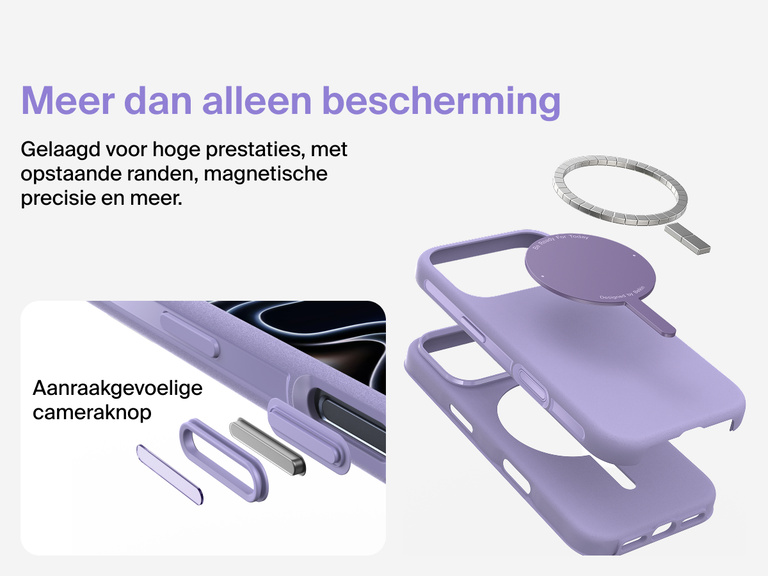 Belkin ScreenForce Protect-hoesje voor de iPhone 17, met MagSafe en Qi2-compatibiliteit voor stevige magnetische bevestiging op laders en accessoires.
