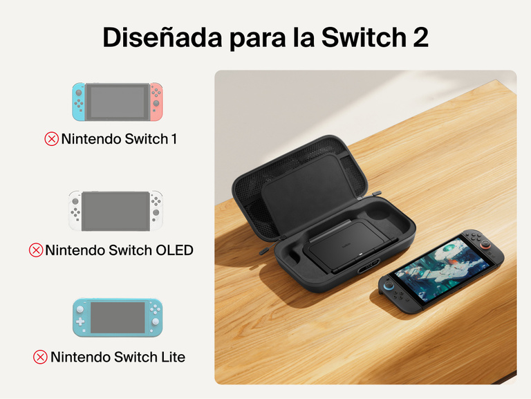 Belkin Gaming Charging Case Pro for Nintendo Switch 2 shown with custom-fit interior and compatibility notice indicating it is designed exclusively for Switch 2, not Switch, Switch OLED, or Switch Lite.