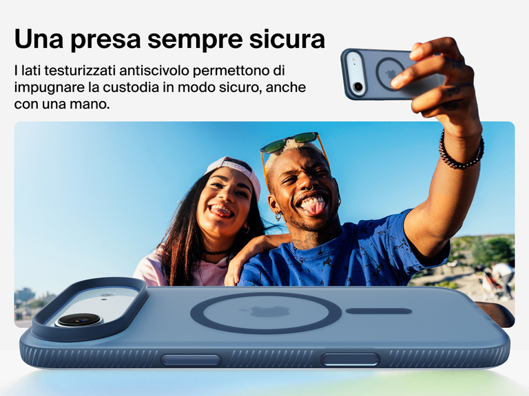 Belkin SheerForce Grip Series Case for iPhone 17 with military-grade drop protection and textured non-slip grip.