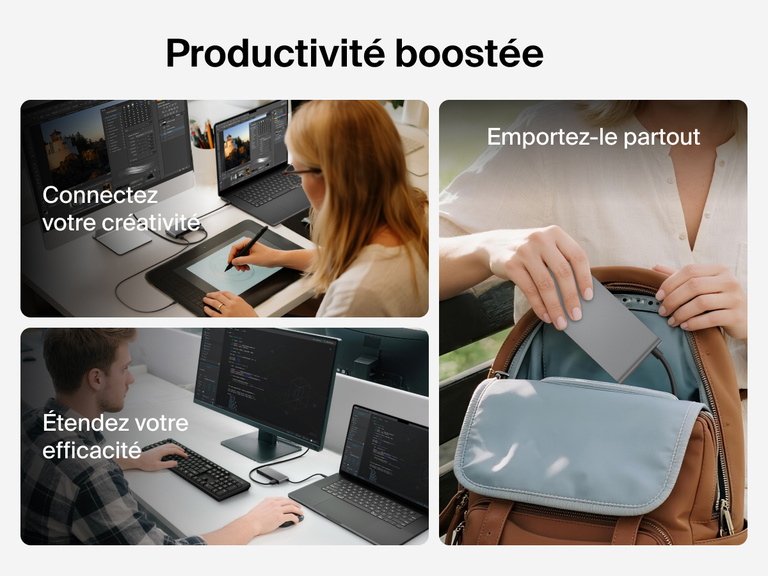 Belkin Connect 7-Port USB-C Hub with Dual USB-C Ports shown for portability, creative workflows, and efficient multitasking across devices.