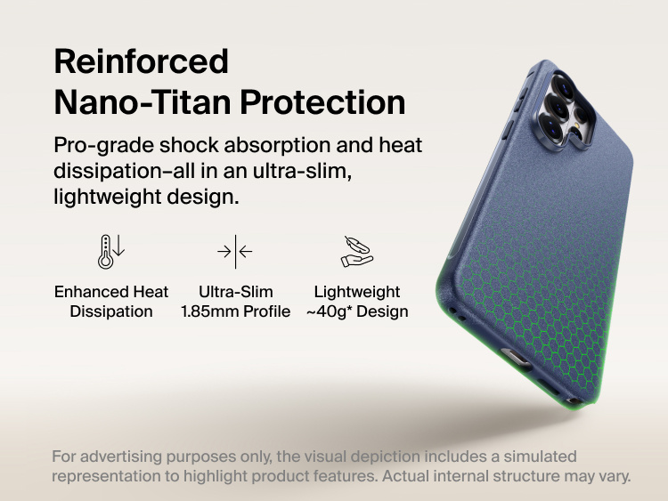 Belkin SheerForce Protect Series Case for Samsung Galaxy S26 featuring reinforced Nano-Titan protection, ultra-slim 1.85 mm profile, lightweight design, and enhanced shock absorption with heat dissipation.
