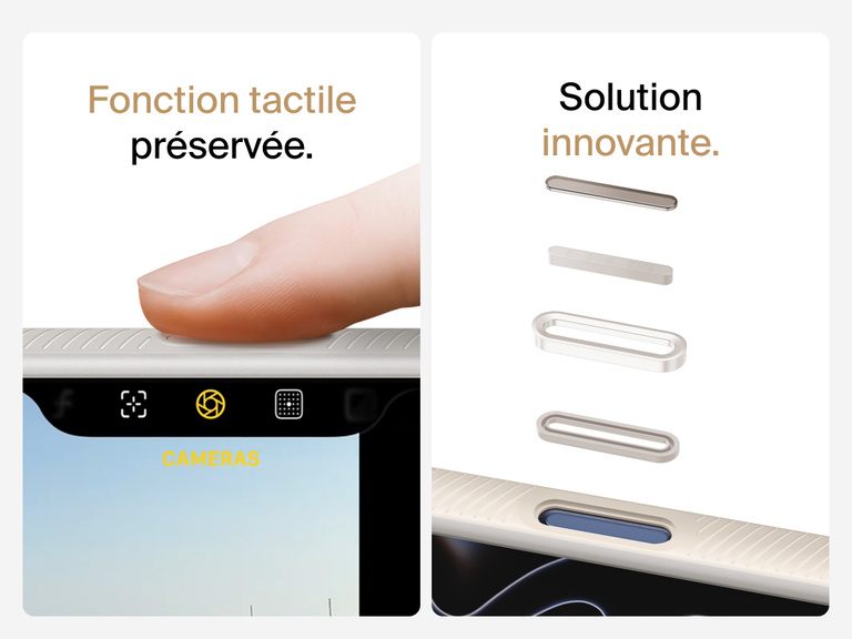 Belkin SheerForce Grip Series Case for iPhone 17 with MagSafe ring, raised edges, and floating tinted buttons for precision protection.