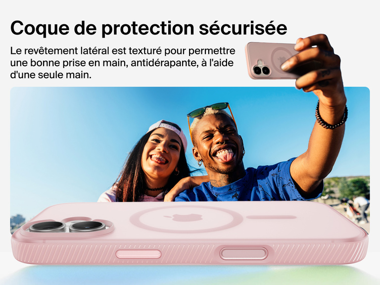 Belkin SheerForce Grip Series Case for iPhone 17 with military-grade drop protection and textured non-slip grip.