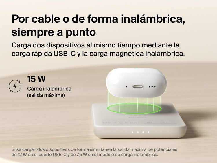 Belkin BoostCharge Slim Magnetic Power Bank 5K with Qi2 providing up to 15W magnetic wireless charging for compatible devices in a slim, portable power bank design.