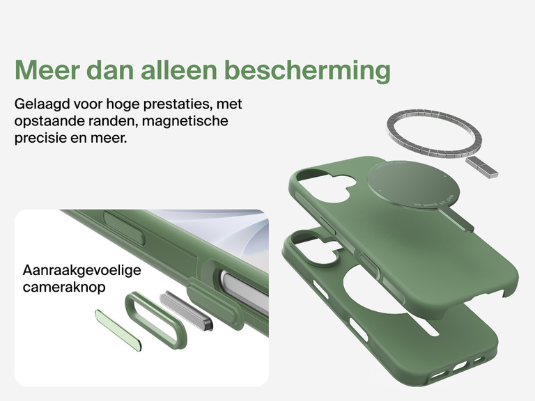 Belkin ScreenForce Protect-hoesje voor de iPhone 17, met MagSafe en Qi2-compatibiliteit voor stevige magnetische bevestiging op laders en accessoires.