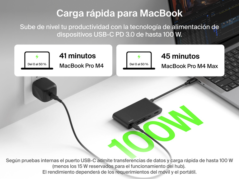 Belkin Connect 5-Port USB-C Hub with 4K HDMI supports up to 100W USB-C PD fast charging for MacBook Pro M4 and M4 Max.