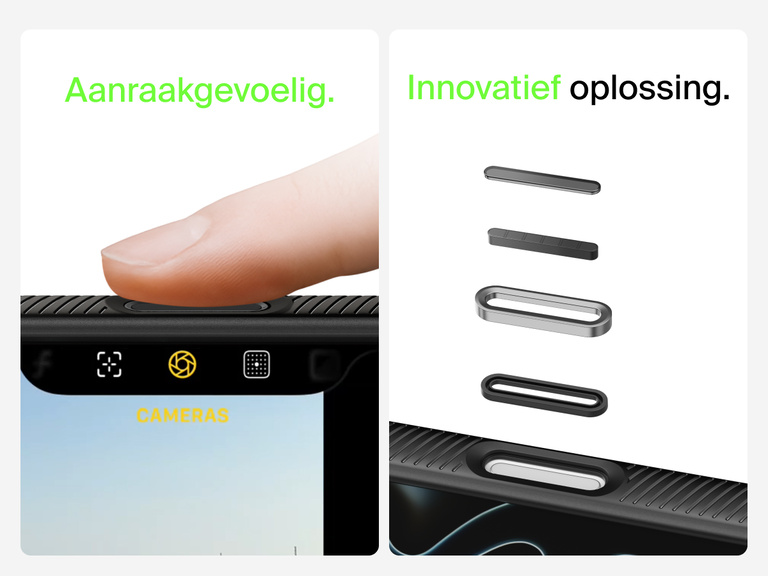 Belkin SheerForce Grip Series Case for iPhone 17 with MagSafe ring, raised edges, and floating tinted buttons for precision protection.