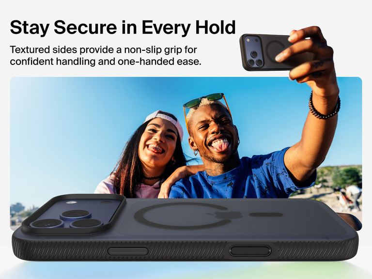 Belkin SheerForce Grip Series Case for iPhone 17 with military-grade drop protection and textured non-slip grip.