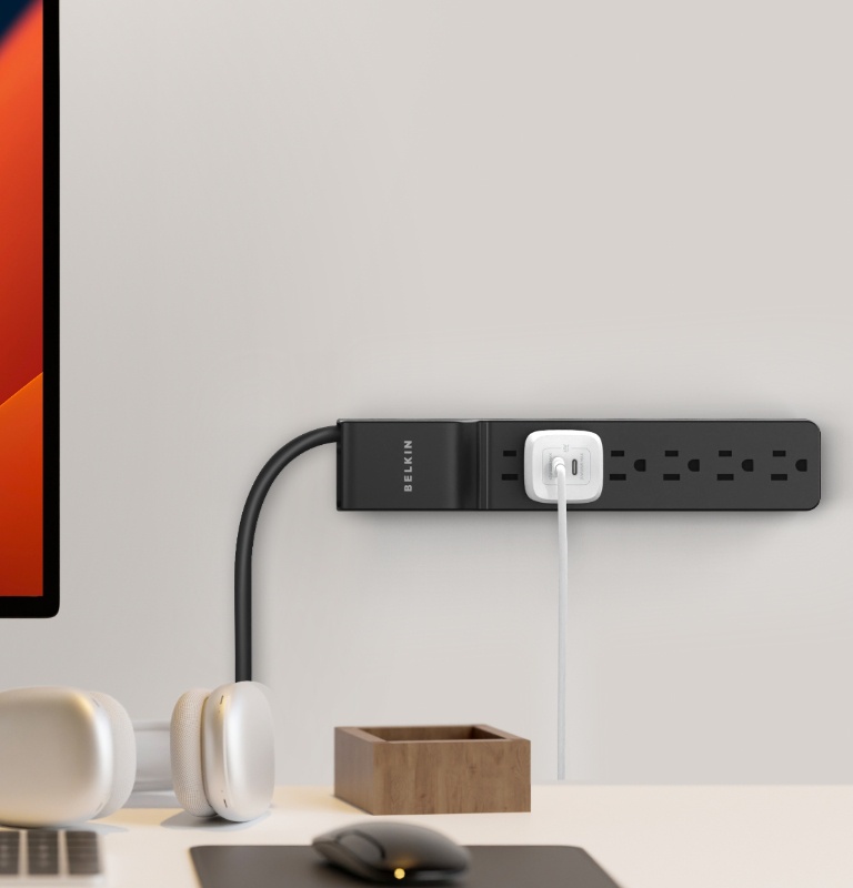 Belkin Surge Protector Power Strip with 6 AC Outlets, 6ft/1.8M Long Heavy-Duty Extension Cord, & 360-Degree Rotating AC Plug for Conference Rooms, Computer Desktops, & More - 600 Joules of Protection 