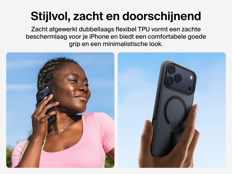 Belkin SheerForce Grip Series Case for iPhone 17 with slim translucent design and soft-touch finish for a comfortable grip.