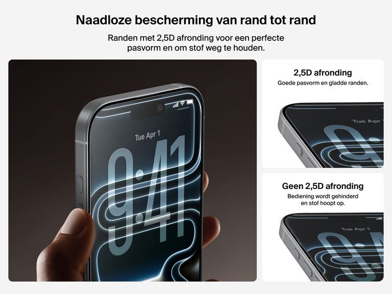Belkin ScreenForce InvisiGlass Screen Protector with seamless 2.5D edge-to-edge coverage for a smooth, dust-free fit.