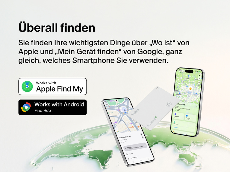 Die Belkin SureFind Karte verwendet Bluetooth 5.3 und einen 81-dB-Signalton, um Dinge wie Portemonnaie oder Reisepass in der N&auml;he zu orten.