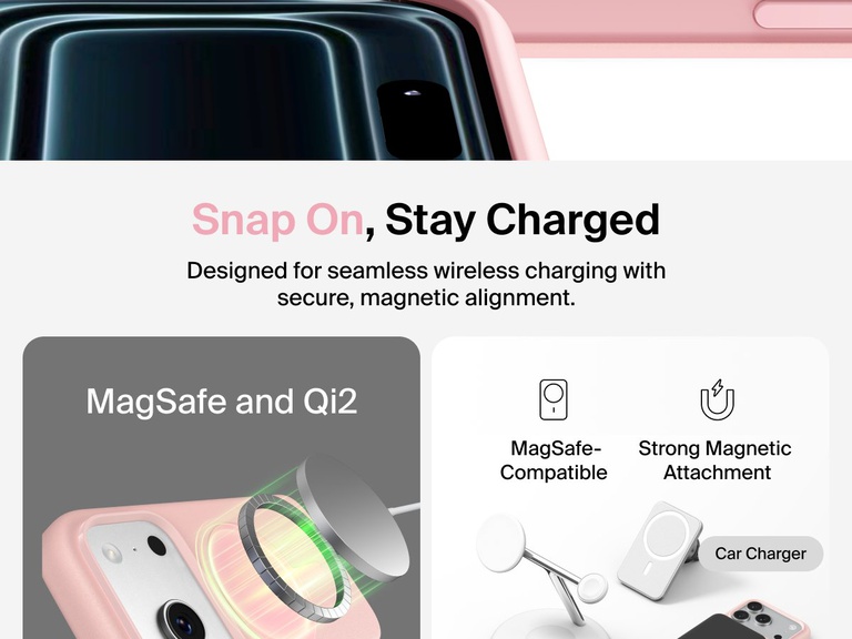 Belkin ScreenForce Protect Series Case for iPhone 17 with raised edges for screen and camera protection, designed for seamless magnetic wireless charging.