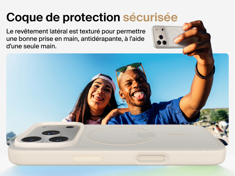 Belkin SheerForce Grip Series Case for iPhone 17 with military-grade drop protection and textured non-slip grip.