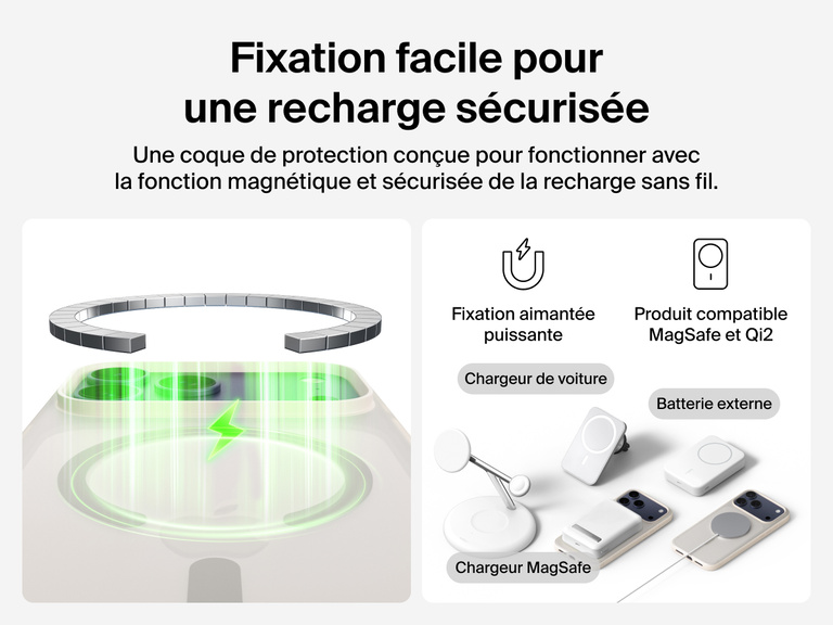 Close-up of Belkin SheerForce Grip Series Case for iPhone 17 with textured edges for secure, comfortable handling.