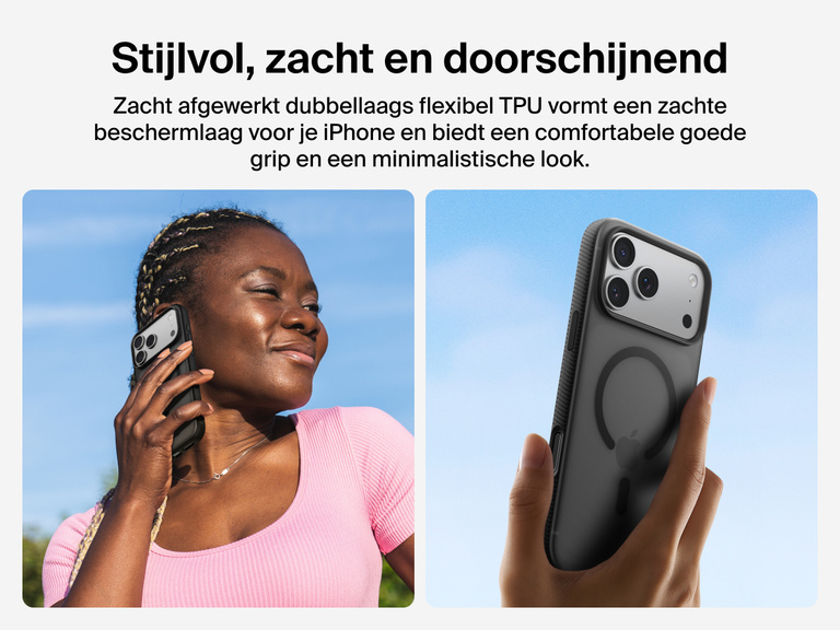 Belkin SheerForce Grip Series Case for iPhone 17 with slim translucent design and soft-touch finish for a comfortable grip.