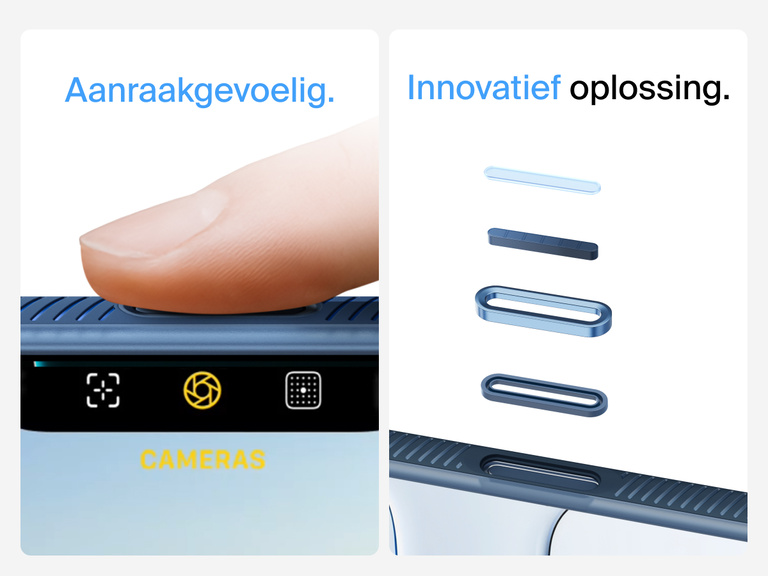 Belkin SheerForce Grip Series Case for iPhone 17 with MagSafe ring, raised edges, and floating tinted buttons for precision protection.