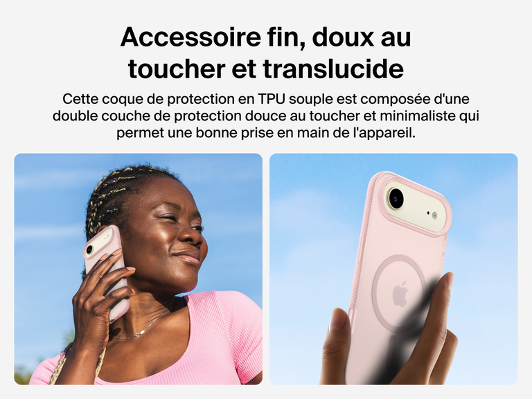 Belkin SheerForce Grip Series Case for iPhone 17 with slim translucent design and soft-touch finish for a comfortable grip.