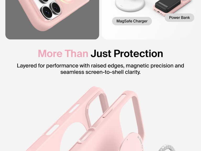 Belkin ScreenForce Protect Series Case for iPhone 17 with MagSafe and Qi2 compatibility for strong magnetic attachment to chargers and accessories.