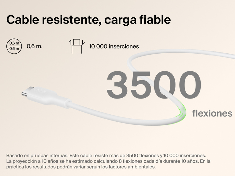 Belkin BoostCharge Slim Magnetic Power Bank 5K with Qi2 includes a durable USB-C to USB-C cable designed for long-lasting, reliable charging performance.