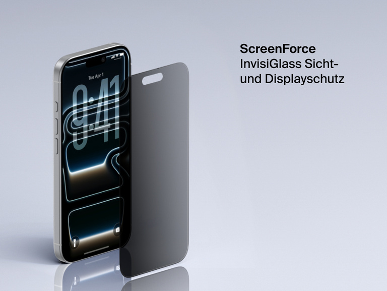Belkin ScreenForce InvisiGlass Privacy Screen Protector for iPhone adds screen protection with side-angle privacy filter.