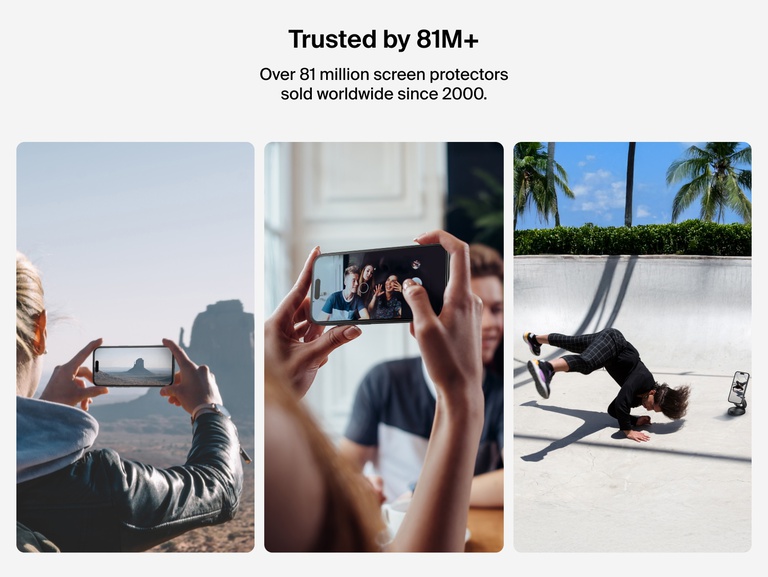 Belkin ScreenForce InvisiGlass Screen Protector trusted by over 81 million users worldwide for durable iPhone protection.
