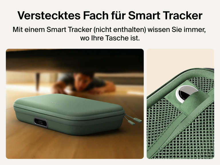 Belkin Gaming Charging Case Pro for Nintendo Switch 2 shown with hidden smart tracker compartment for adding a compatible tracker to help locate the case.