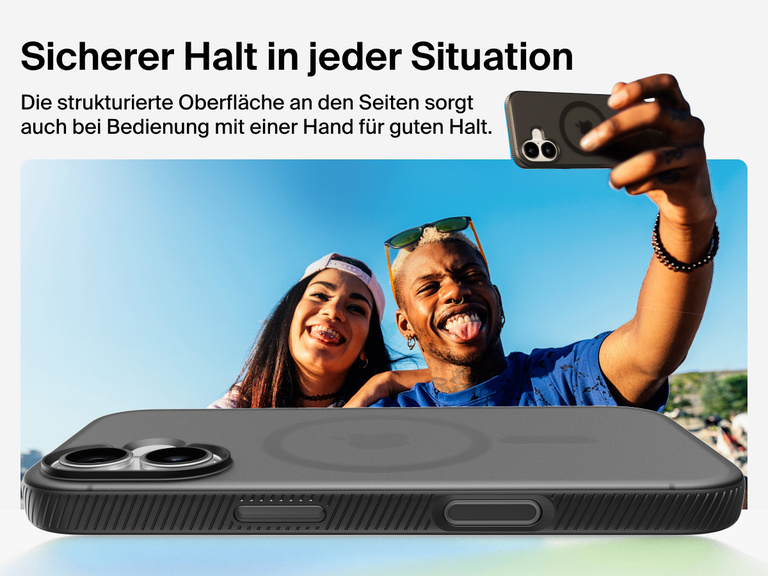 Belkin SheerForce Grip Series Case for iPhone 17 with military-grade drop protection and textured non-slip grip.