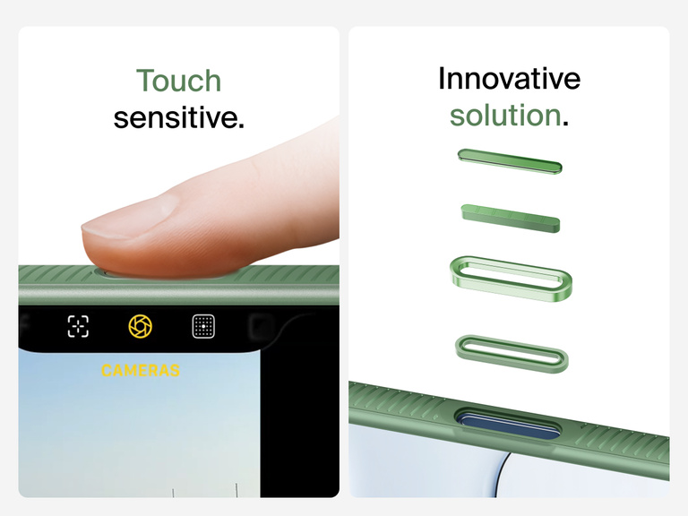 Belkin SheerForce Grip Series Case for iPhone 17 with MagSafe ring, raised edges, and floating tinted buttons for precision protection.