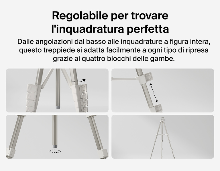 Image showing Belkin Stage Creator Kit tripod with adjustable legs and four locking mechanisms designed to adapt from low angles to full height for flexible content creation.