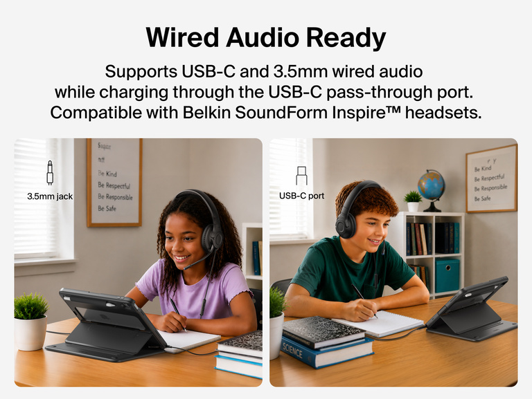 Wired Audio Ready with USB-C pass-through charging and headset support