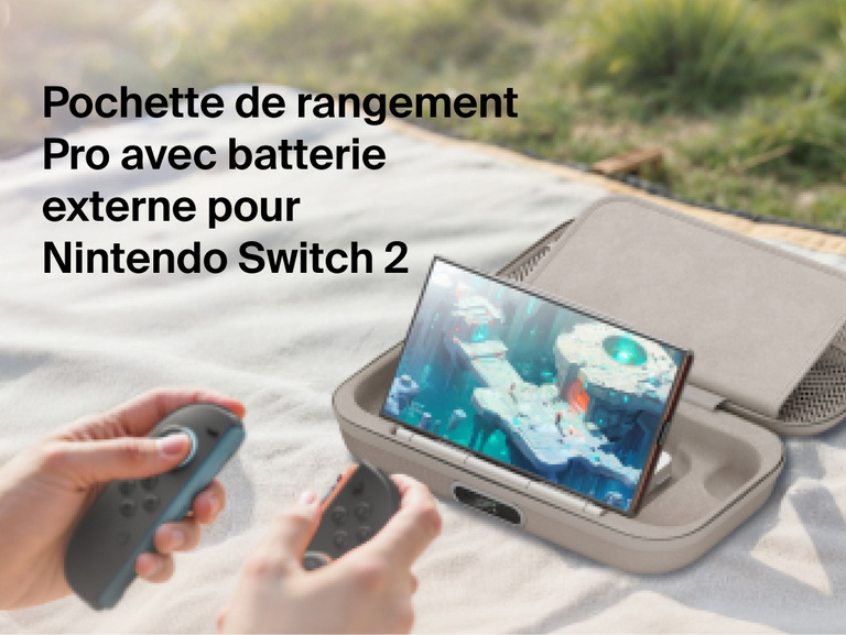 Belkin Gaming Charging Case Pro for Nintendo Switch 2 shown powering the console during outdoor gameplay with built-in charging and protective travel design.