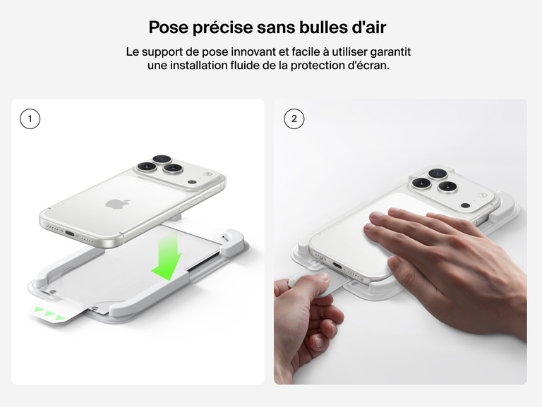 Protection d'&eacute;cran Belkin ScreenForce InvisiGlass avec support de pose Easy&nbsp;Align pour une pose pr&eacute;cise et sans bulle d'air.