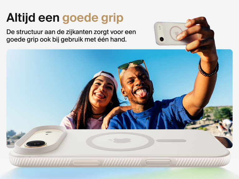 Belkin SheerForce Grip Series Case for iPhone 17 with military-grade drop protection and textured non-slip grip.