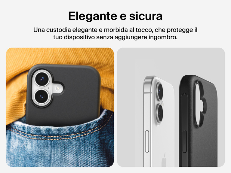 Immagine della custodia Belkin SheerForce Protect Series per iPhone 17 con pulsante touch per la fotocamera e design a strati per garantire un aggancio magnetico ottimale e una protezione durevole.